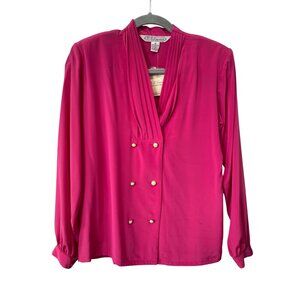 Vintage 80s KB Lawrence Blouse Size 8 Long Sleeve Fuchsia Pink Deadstock NEW